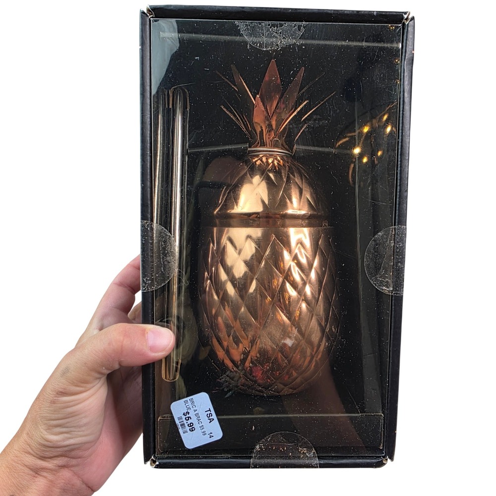 Godinger Copper Plated Stainless Steel Pineapple Tumbler with Straw 20oz 6207 T1 - Picture 2 of 16